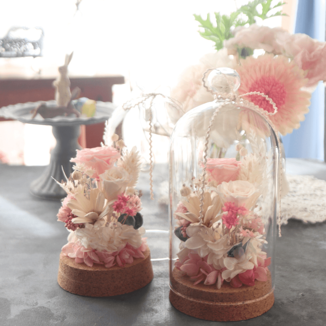 コピー：コルクガラスドーム＊可愛い和花で〜ミニバラの小さなお花畑 ＊プリザーブドフラワー／フラワーギフト・お供え【受注制
